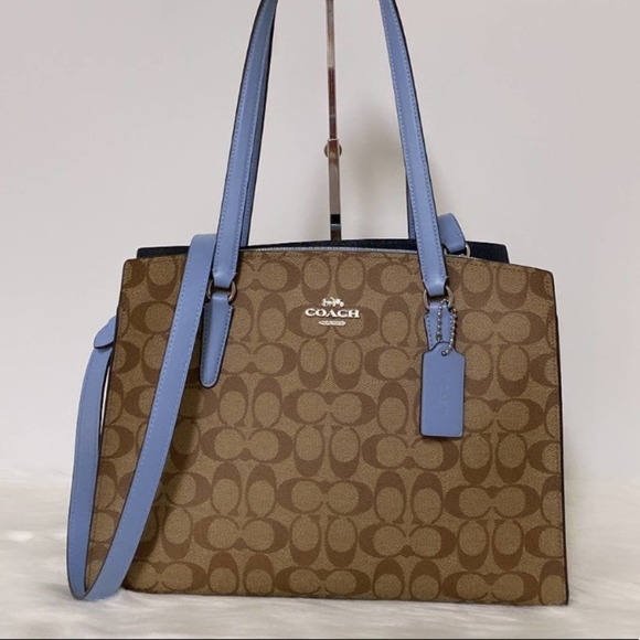 Coach Handbags - New Coach Tatum Carryall Signature Canvas/ Smooth Leather/Brown-Blue